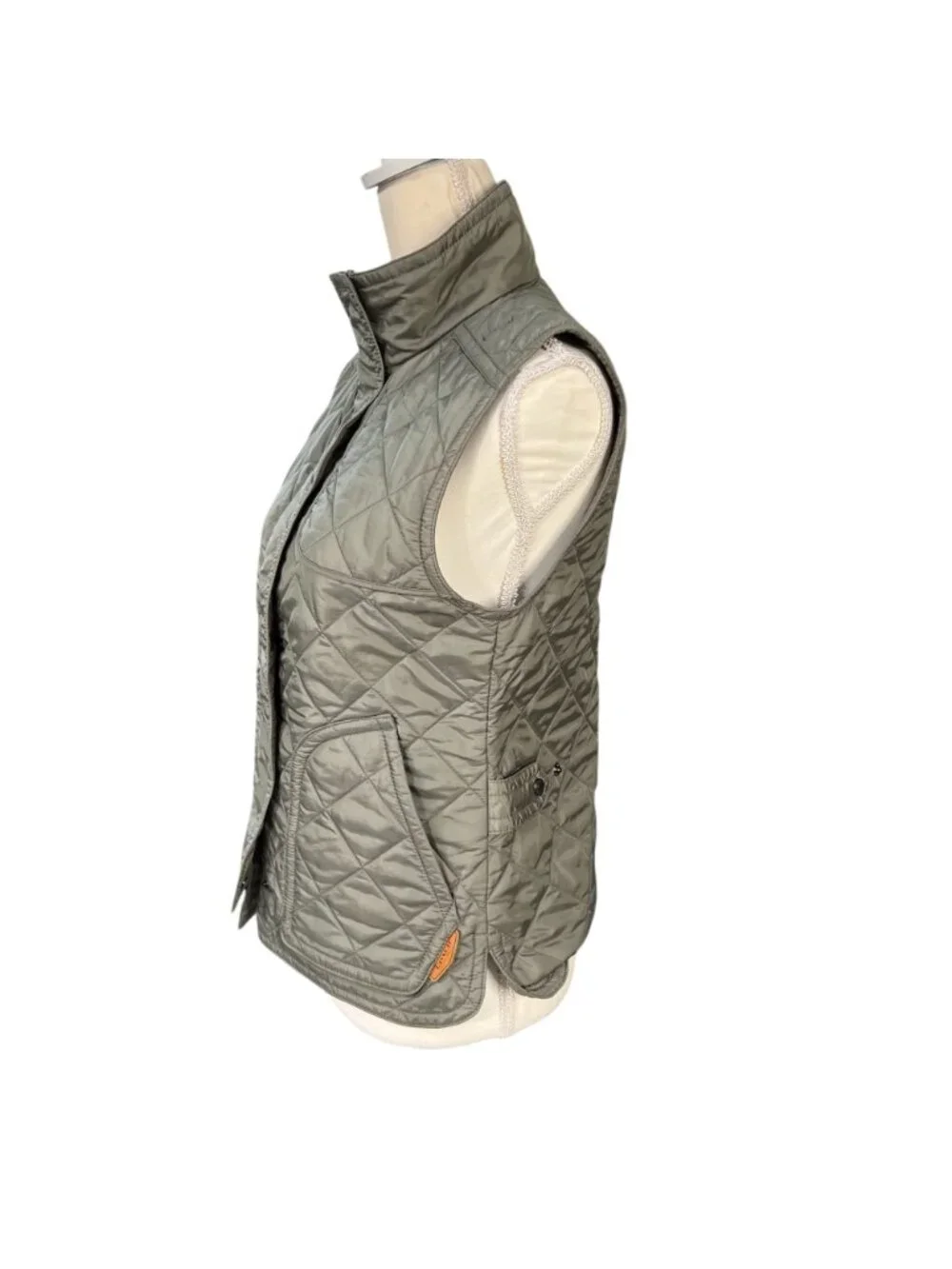 Coach Quilted Nylon Leather Trim Vest Khaki Green Size XS